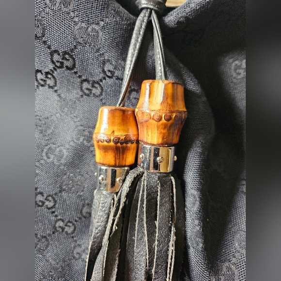 🔥SOLD🔥GUCCI Black GG Fabric Medium Babouska Indy Top Handle Bag - Picture 8 of 17